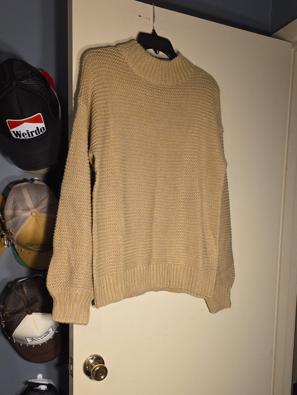Women Mockneck Knit Sweater in Beige